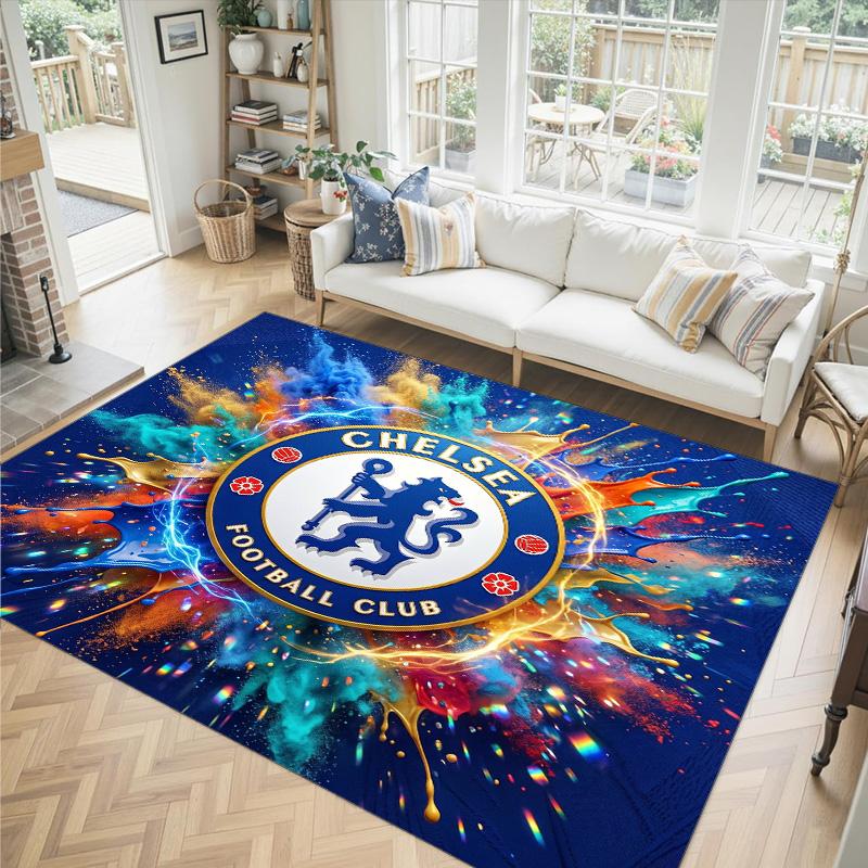 Chelsea FC Design Crystal Velvet Carpet Cozy Non?Slip Printed Rug For Bedroom Living Room Entrance
