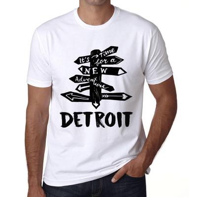 Herren Vintage T-Shirt Grafik T-Shirt Zeit für neue Abenteuer Detroit Weiß