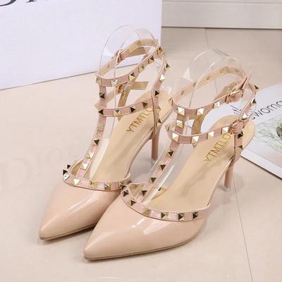 Spring New High Heels Women Stiletto Heel Wild Sexy Pointed Toe Hollow Rivet Single Shoes Women Toe Sandals Women