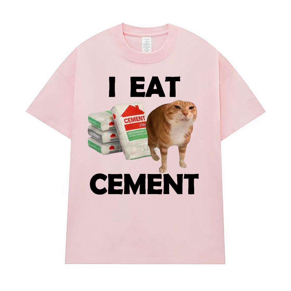 I Eat Cement Cursed Cat T Shirt Funny Meme Graphic Tee Shirt Men Women Fashion Casual Humor Vintage Oversized T-shirt Streetwear