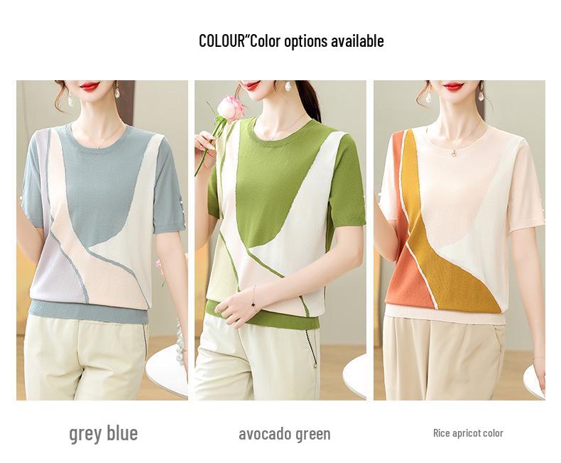 Women's Summer Knit Short-Sleeve Base Layer T-Shirt for Young Mothers & Middle-Aged Women