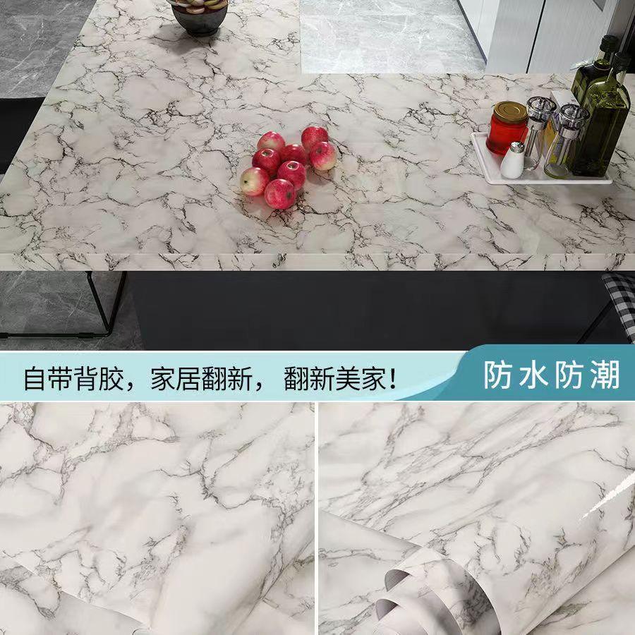 Pvc Thickened Water-Repellent And Oil-Proof Marble Wall Cover Self-Adhesive Sticker Bathroom Cabinet Cooktop Desktop Decorative Film
