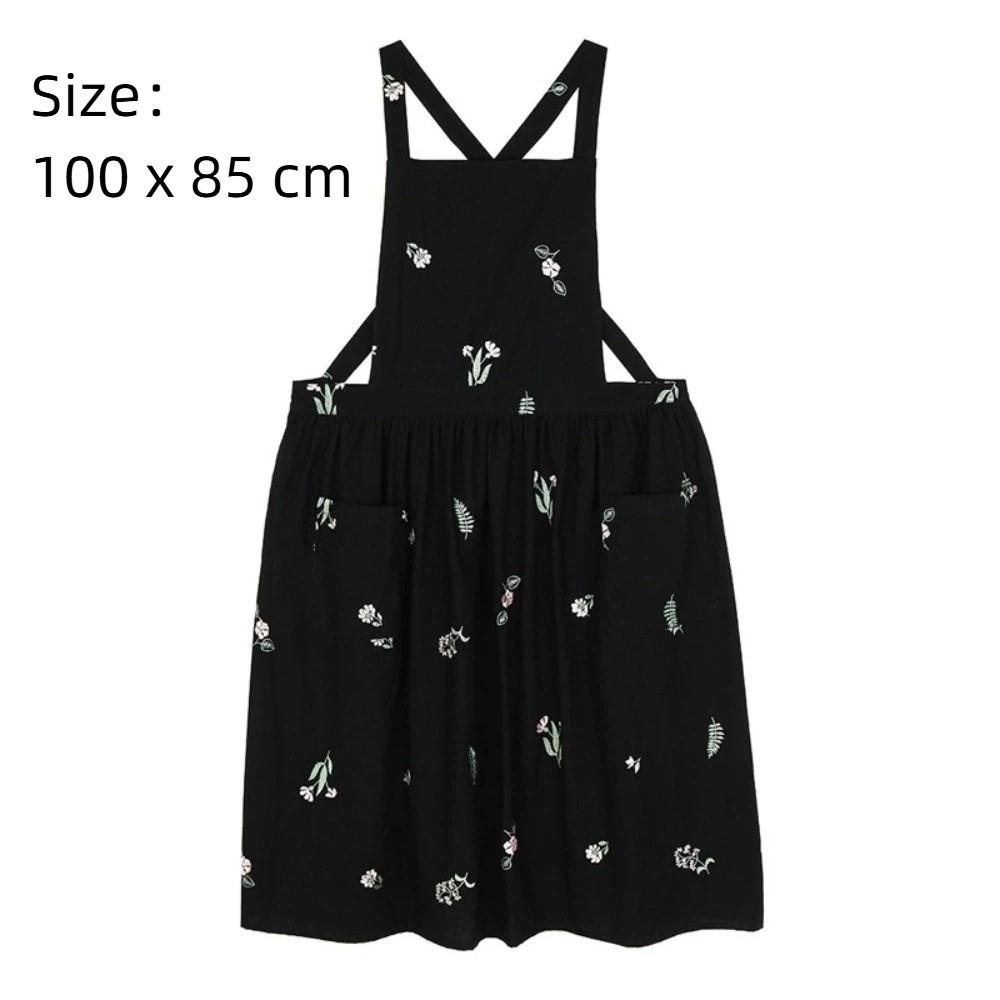Baumwoll-Küchenschürze Stickerei Blume Kreuzrücken-Schürze Neues Kleid Schürze Kochaktivitäten