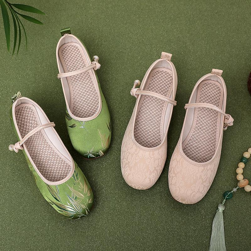 Women's Chinese Style Qipao Cloth Shoes – Round Toe, Low-Cut, Mid-Heel Dance Wedges