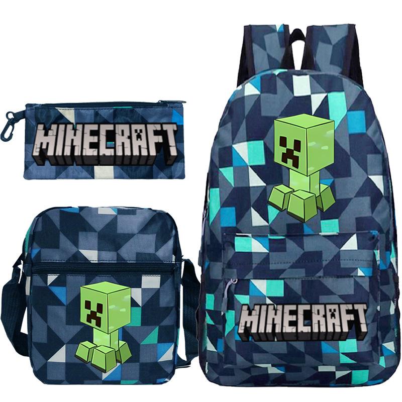 Game Minecraft Printed Children'S School Bag Oblique Span Bag Stationery Pencil Bag Student Backpack Set