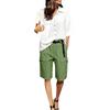 Women Loose Fit Straight Leg Multi Pocket Cargo Shorts with Belt High Waist Elastic Waistband Casual Style Trousers