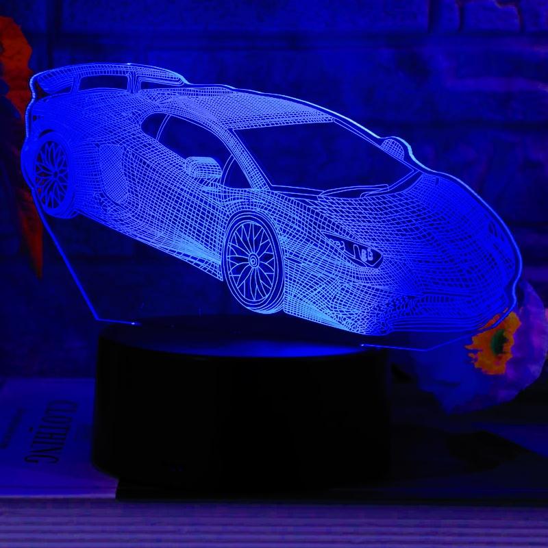 Cool Sports Car 3D Night Light Light Touch 7 Color Color Change Atmosphere Light is suitable for bedroom, bedside, living room,