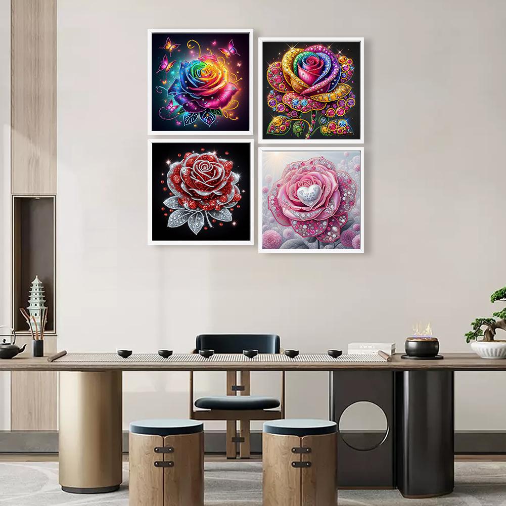 4pcs 5D DIY Partial Special Shaped Drill Diamond Painting Flower Decor 30x30cm