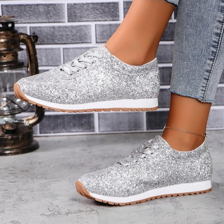 Sequin Embellished Women's Loose Athletic Casual Shoes - Breathable Soft Elastic Cushioning Stirrup Comfortable Breathable Hiking Shoes