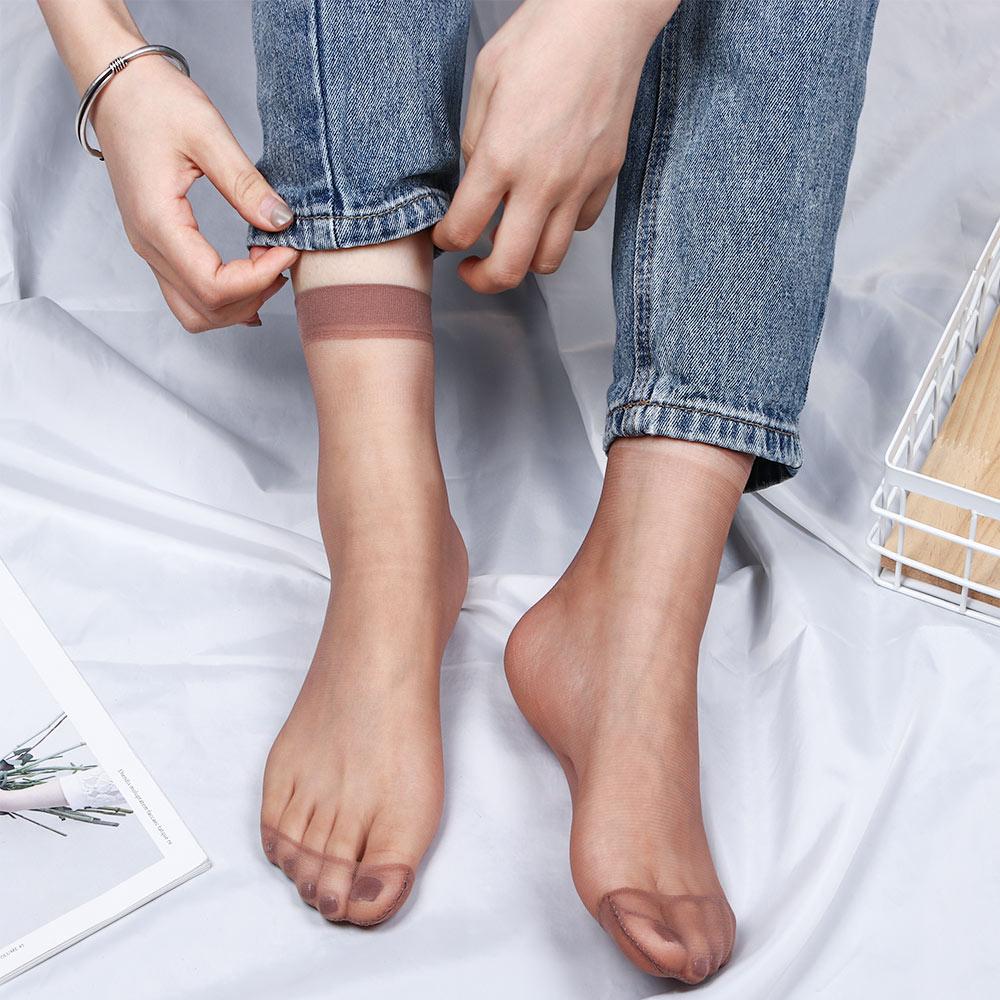 Women Sexy 10 Pairs Short Socks Ultra-thin Transparent Crystal Stockings Ankle Socks
