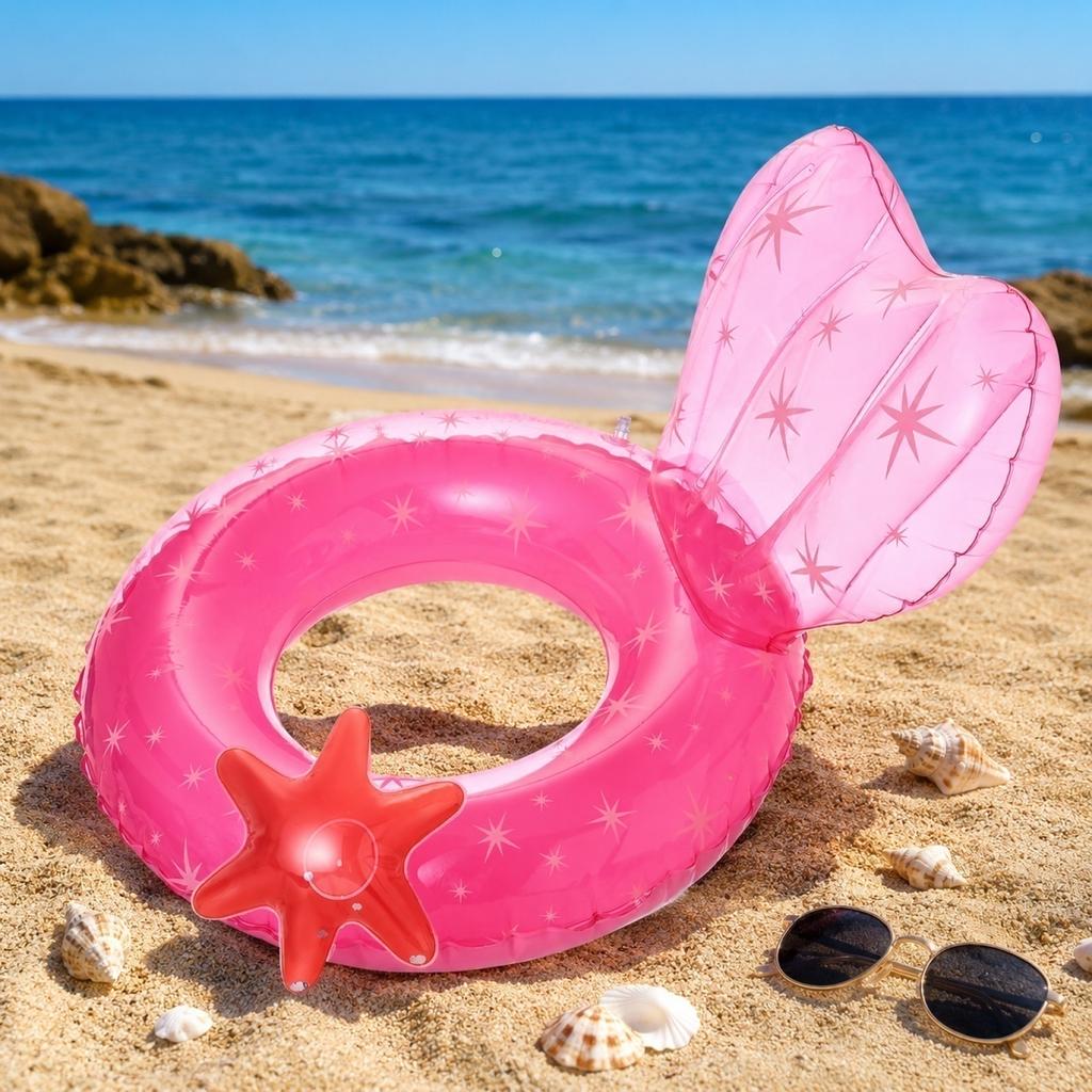 Inflatable Swimming Pool Float Ring with Decorative Starfish and Tail Design Durable Material for Water Recreation and Pool Use