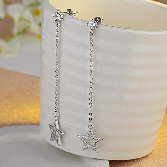 Κορεάτικα Σκουλαρίκια με Διαμάντια Πεντάκτινο Αστέρι - Όμορφο και Απλό Σχέδιο