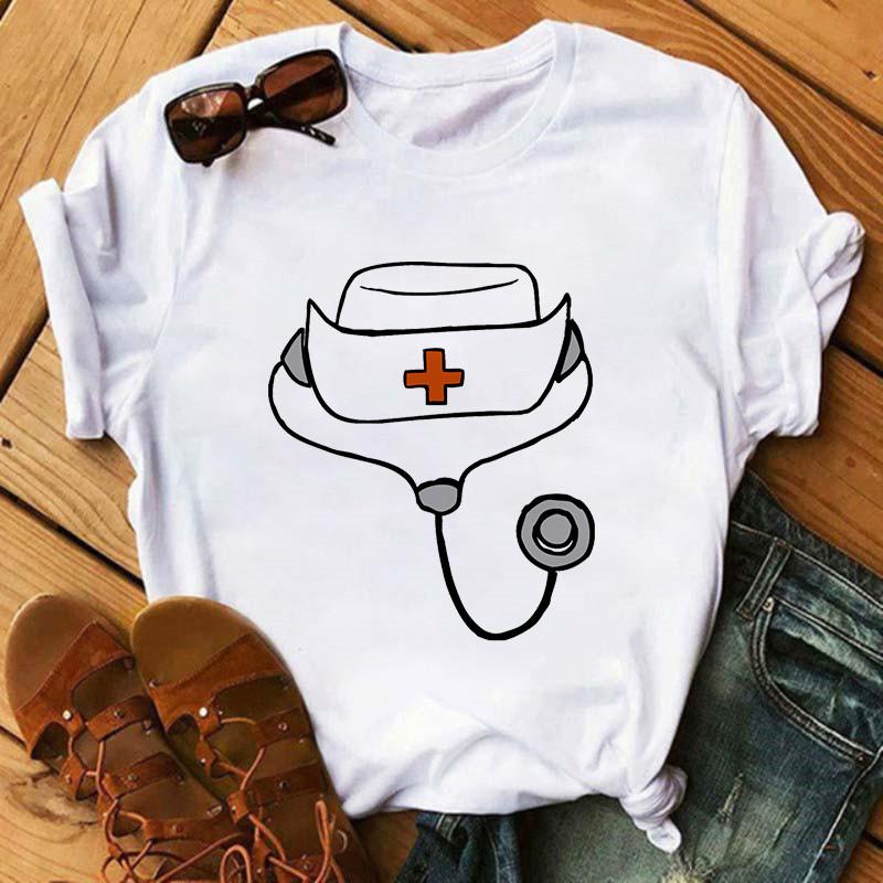 Summer Female T-Shirt Nurse Print Woman T-Shirt Casual Graphic T-Shirt Women's Harajuku Retro Top T-Shirt Women's Clothing