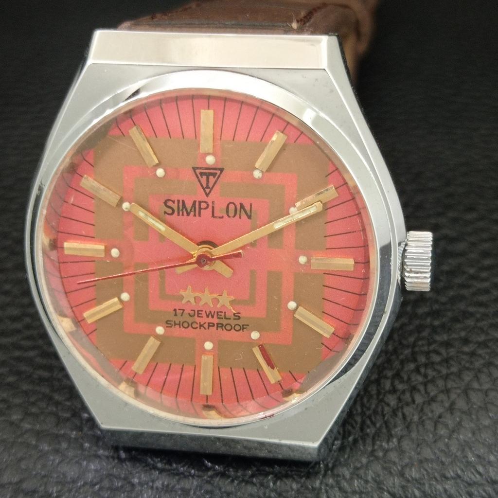 HAND-WINDING VINTAGE SIMPLON SWISS MENS REFURBISHED PEACH DIAL WATCH A704617-1