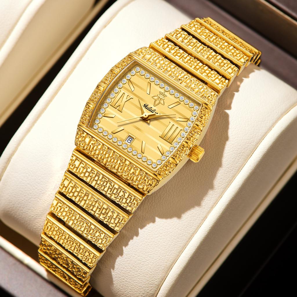 YaLaLuSi Brand Luxury Small Gold Watch with Diamond-Set Dial Water-Resistant Quartz Timepiece Fashionable Bracelet Watch Reloj