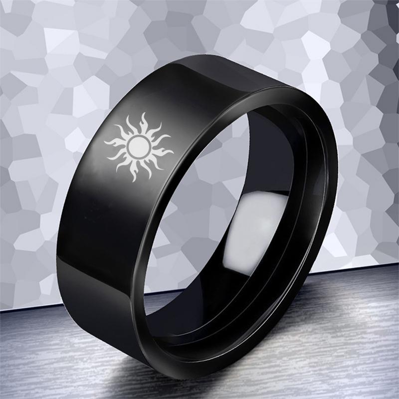 Black Anime Retro Stainless Steel Valkonut Viking Era Symbol Men's Ring Role-playing God's Eye Jewelry Gift