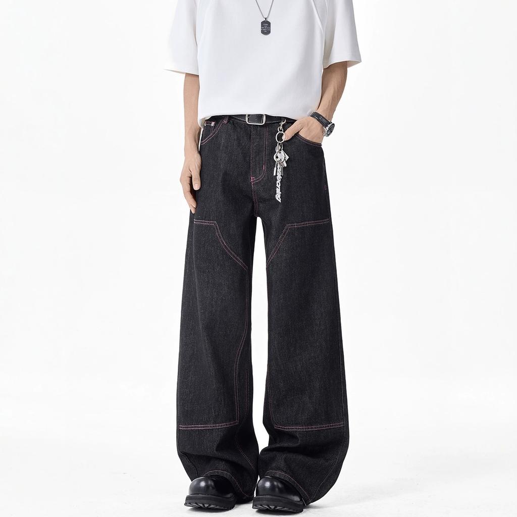 Men's summer washed loose trousers hip-hop old casual mid-rise straight jeans
