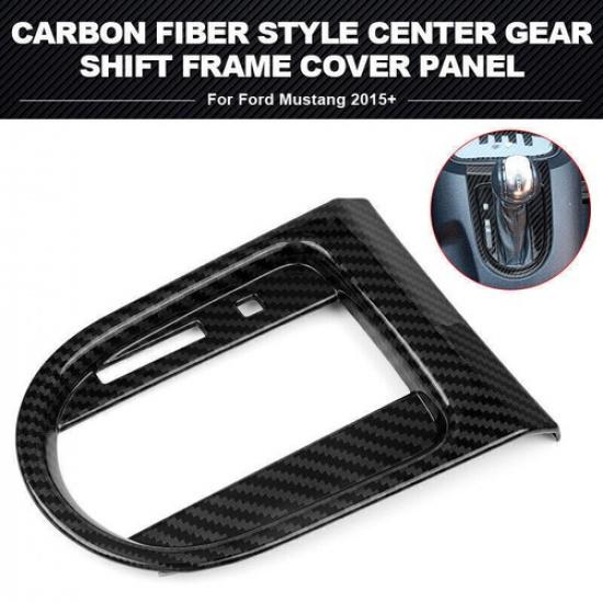 Interior Gear Shift Frame Cover Trim Panel For Ford Mustang 2015+ Carbon Fiber