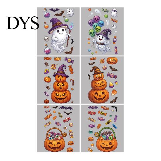 Cartoon Ghost Pumpkin Decals Halloween Window Cling Stickers, Candy Glass Decals, Self-Adhesive Removable Party Supplies for Art Home Doors