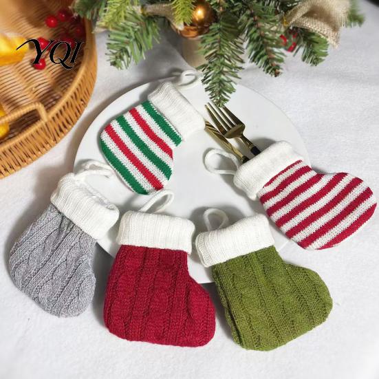 Mini Christmas Stockings Knitted Stocking Ornaments, Knit Xmas Tree Hanging Decor, Small Indoor Holiday Party Supplies Pendants for Tree, Mantel,