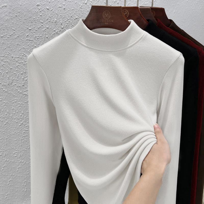 Sheep wool mask shirt women's summer new basic versatile solid color pullover skin feeling inner top