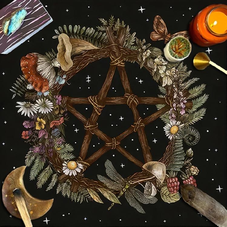 Star Plant Pattern Astrology Tablecloth Altars Cloth Square Divinations Card Table Cloth Witchcrafts Deck Cloth