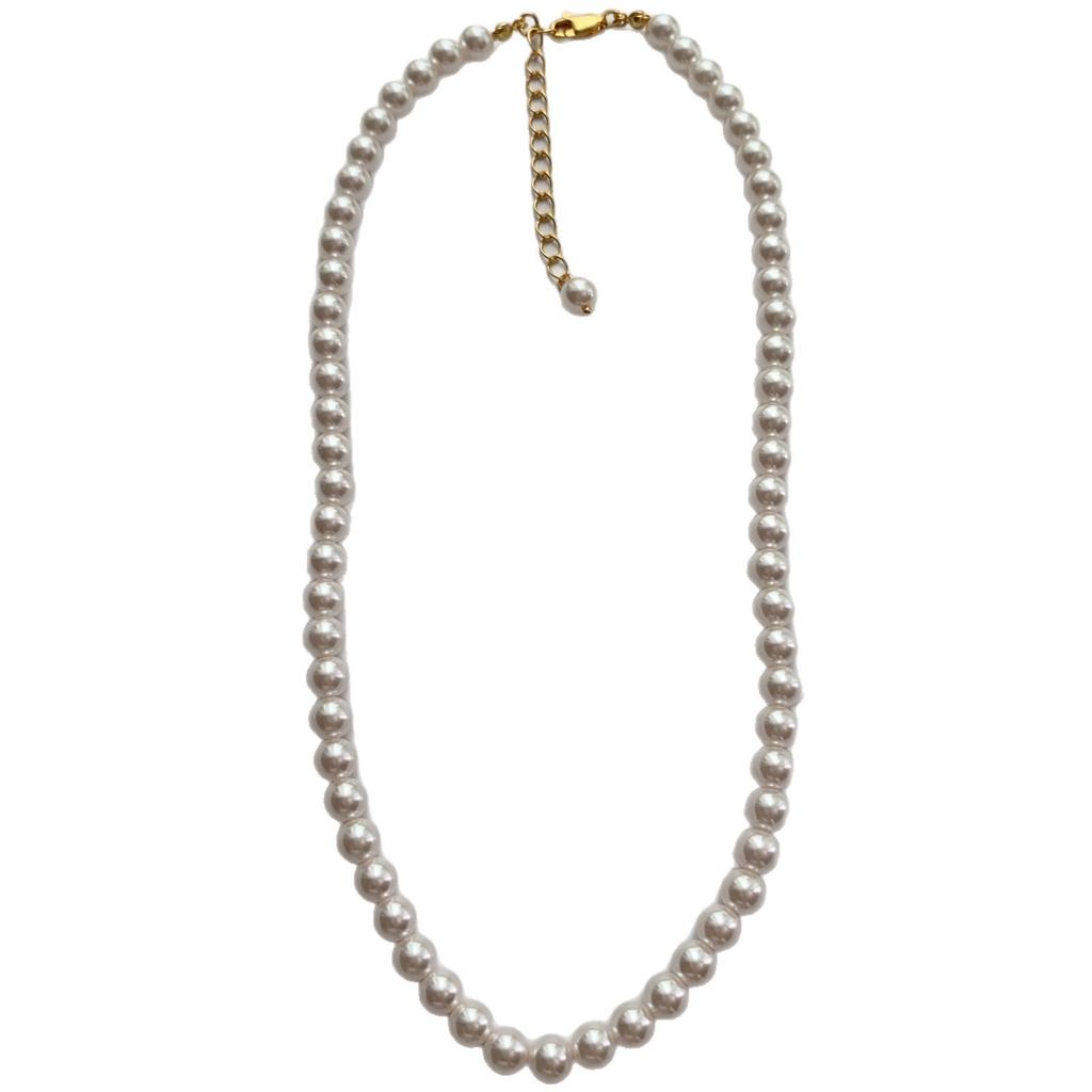 Versatile Necklace, Super Bright Pearl Neck Chain, French Unique Retro Mini Summer Light Luxury Niche