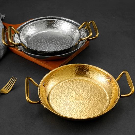 Fritéza Hrnec Tepané Nerezové Oceli Pánev na Paellu Dvojitá Rukojeť Mořské Plody Smažené Kuře Talíř Nepřilnavý Korejský Plochý Kuchyňský Nádobí