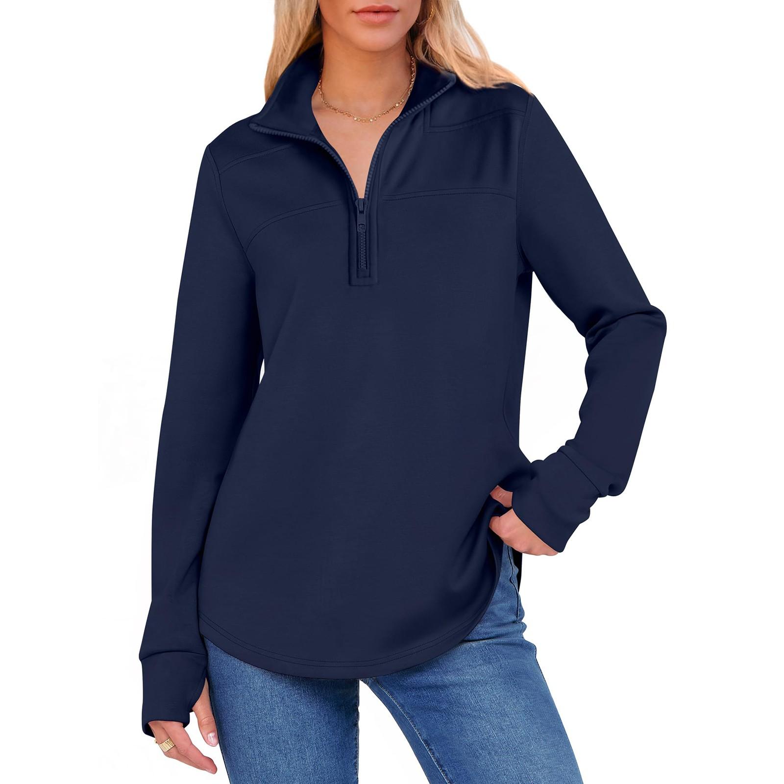 

Женская модная повседневная однотонная футболка-пуловер с длинным рукавом XL синий