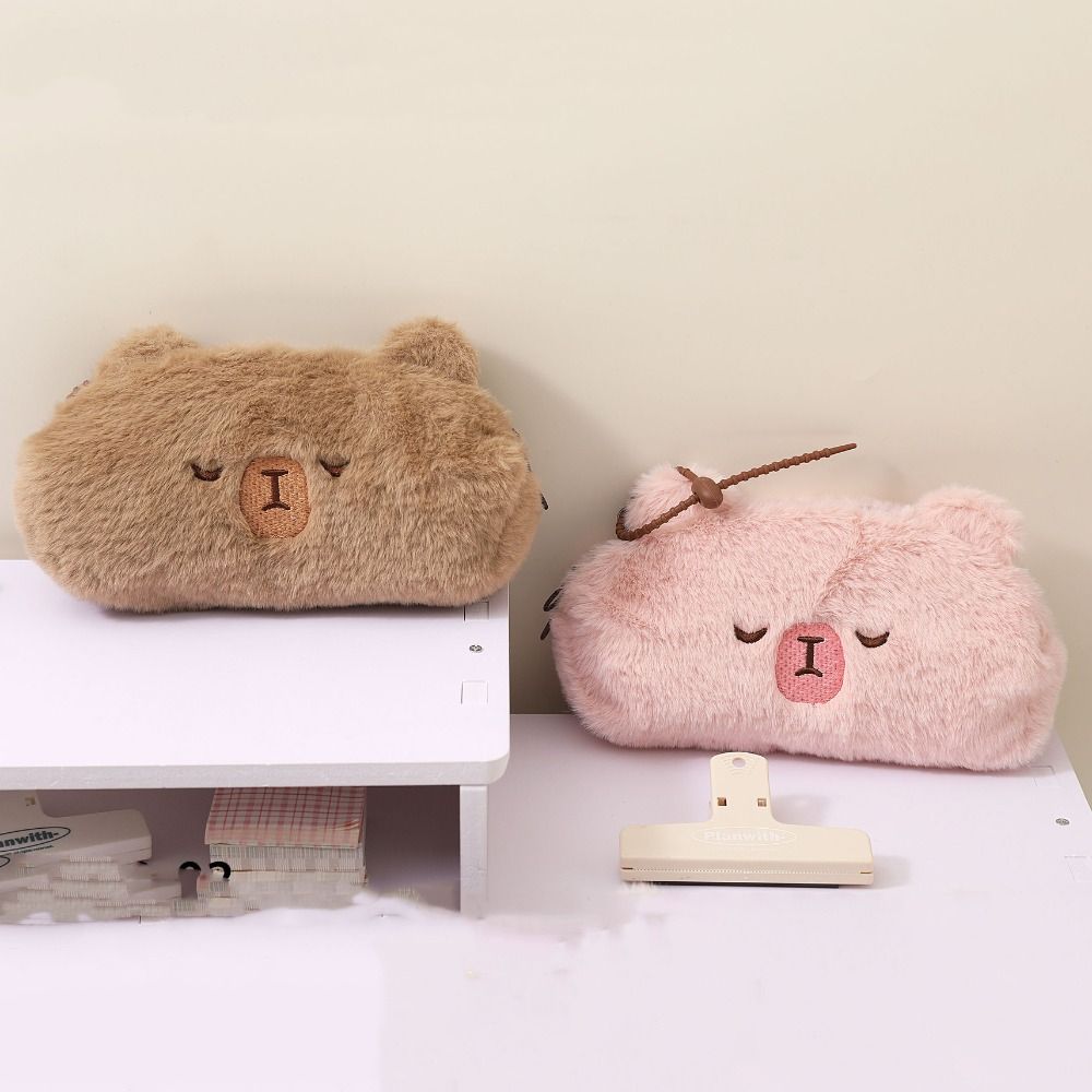 Large Capacity Capybara Pencil Case Zipper Stationery Bag Cute Plush Animal Pen Bag  Stationery