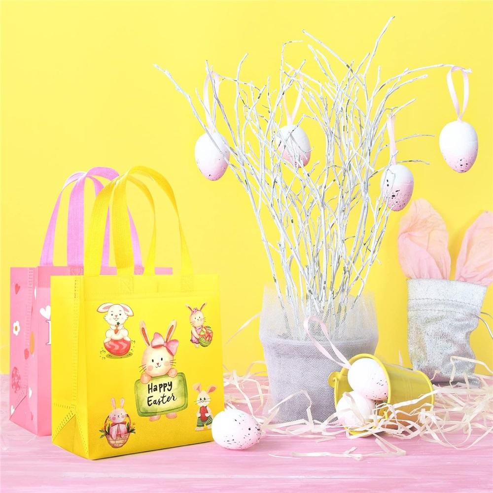 Easter Bunny Bag Set – 6/12 Pack Reusable Non-Woven Egg Hunt Bags For Kids With Handles – 23x22x11cm, 6 Vibrant Designs