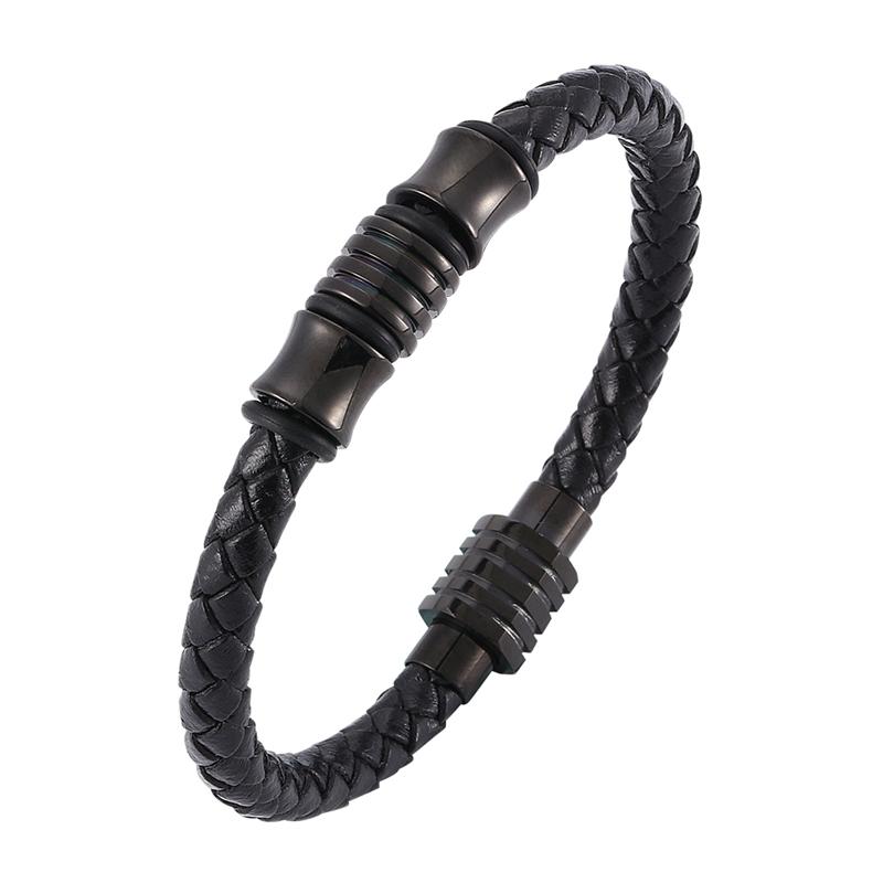 Fashion Jewelry of Men Genuine Leather Bracelet Black Creative Design Stainless Steel Buckle Man Charm Bangle