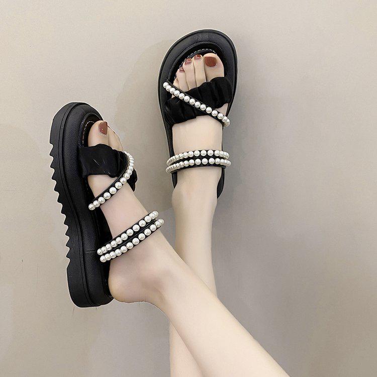 

2025 Trend: Summer Pearl Fairy Sandals & Slippers with Thick Soles 40