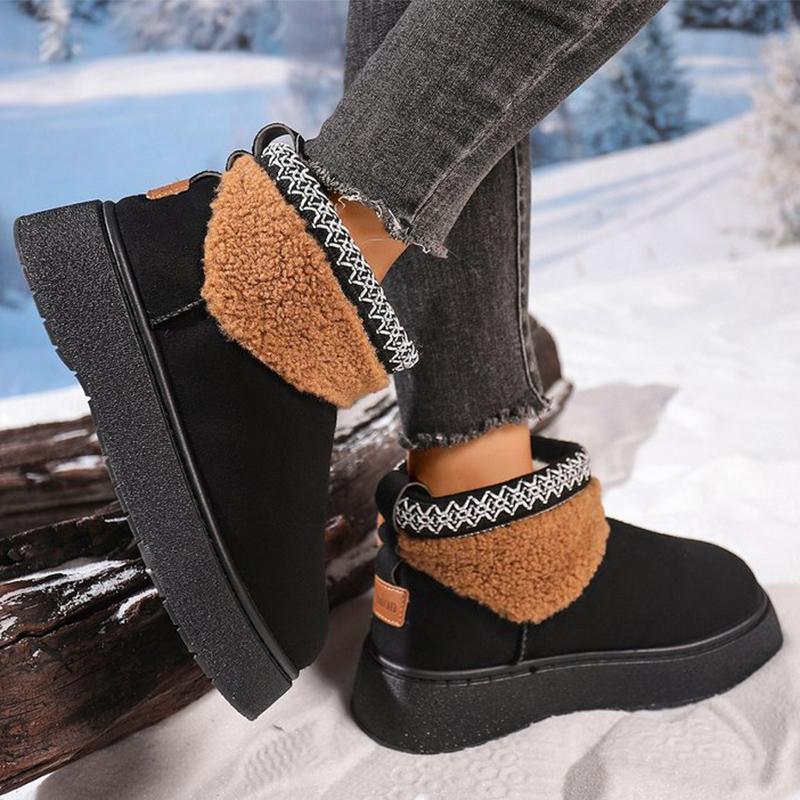 Fashion Black Platform Snow Boots for Women Winter Thicken Warm Plush Ankle Boots Woman Retro Faux Suede Non Slip Cotton Shoes Lady