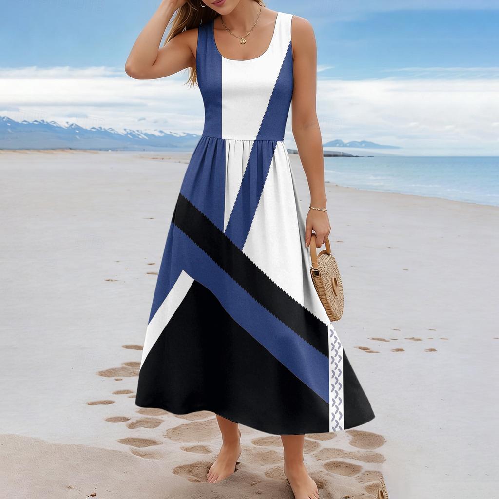 Ladies' Floral Summer Casual and Fashionable Sleeveless Long Dress