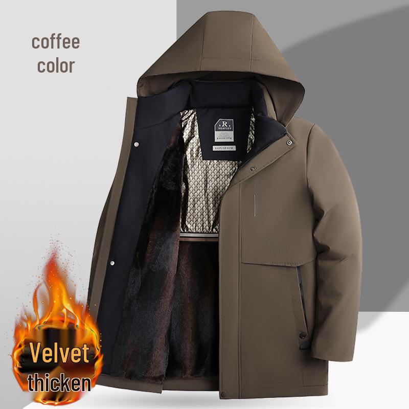 Dad's Winter Fleece-Lined Cotton Coat with Detachable Hood for Middle-Aged and Elderly Men - Thickened and Warm.