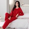 Pajamas With Chest Pads Women'S Pure Cotton Long-Sleeved Loungewear Princess Style Red Wedding Suit