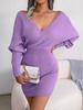 2025 Autumn/Winter European & American Sexy Cross V-Neck Batwing Bodycon Sweater Dress