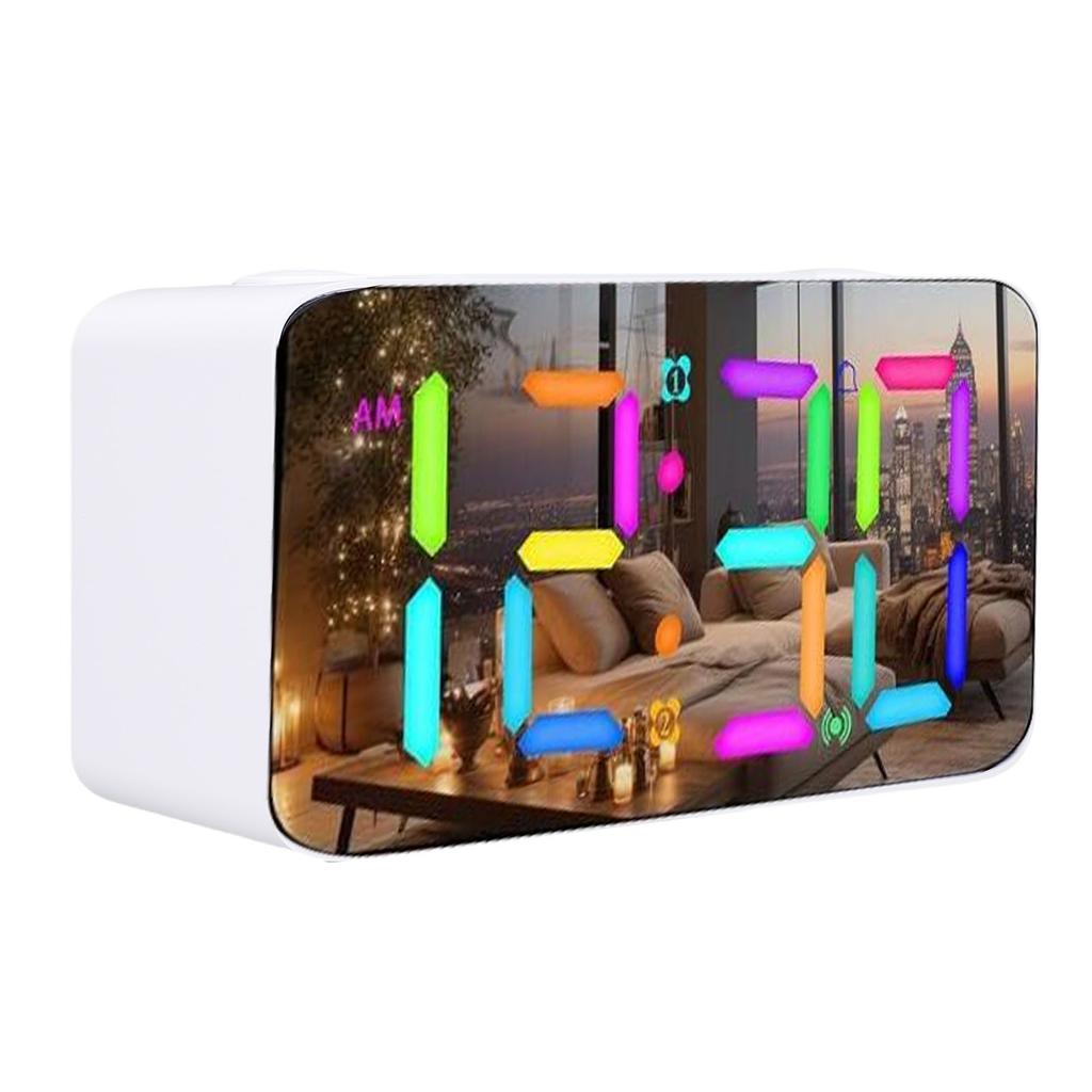 7 Inch Mirror Alarm Clock with Bed Shaker RGB Night Light 5 Levels Volume Vibrating Alarm Clock for Heavy Sleepers Seniors