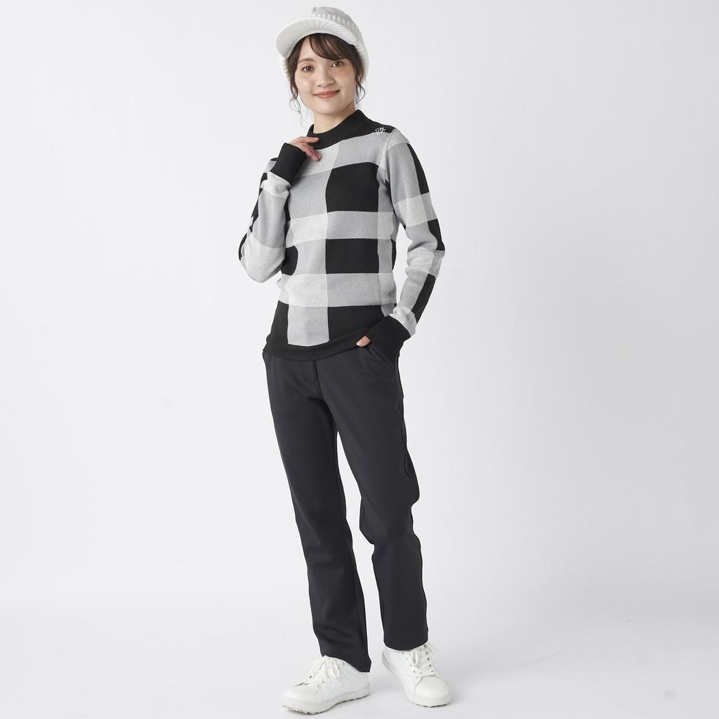Marie Claire Black Mock Neck Checkered Golf Sweater Women's (735751)