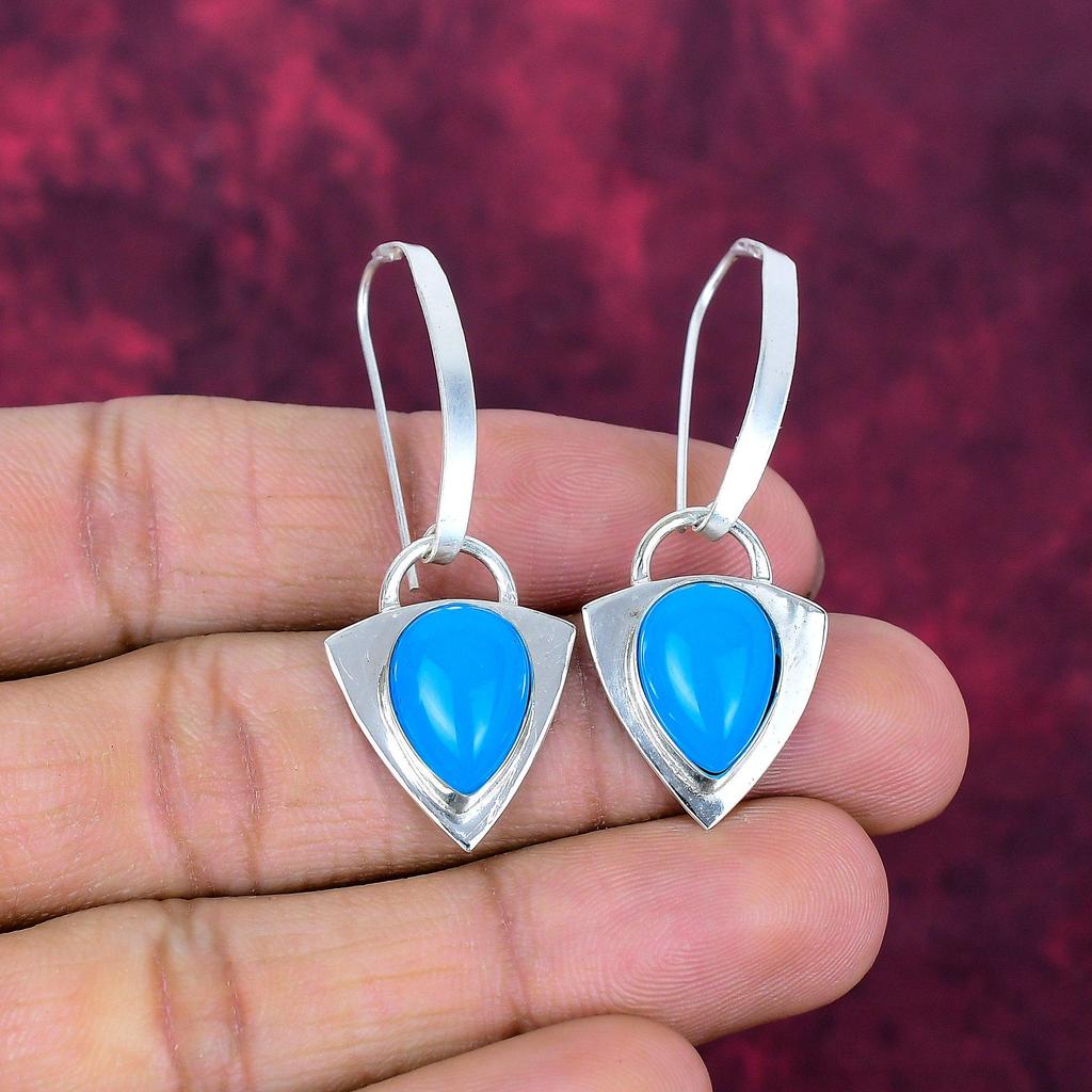 Blå Kalcedon 925 Massivt Sterling Silver Örhängen, Handgjorda Ädelstensörhängen Smycken, Gåvor Till Fru Helt Nya Örhängen