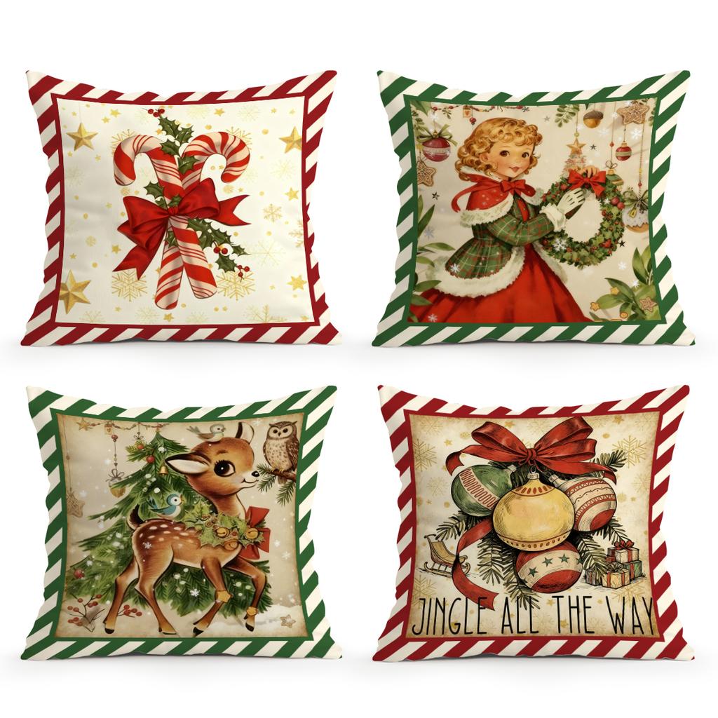 Retro Christmas Theme Pillowcase Bedroom Sofa Cushion Cover 100% Polyester Living Room Cushion Pillowcase Home Decor