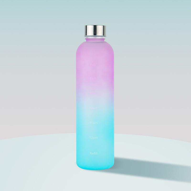 

Бутылка 1 л с маркером времени 32 унции мотивирующая многоразовая фитнес спорт на открытом воздухе путешествия герметичная без BPA матовый пластик 1000ml