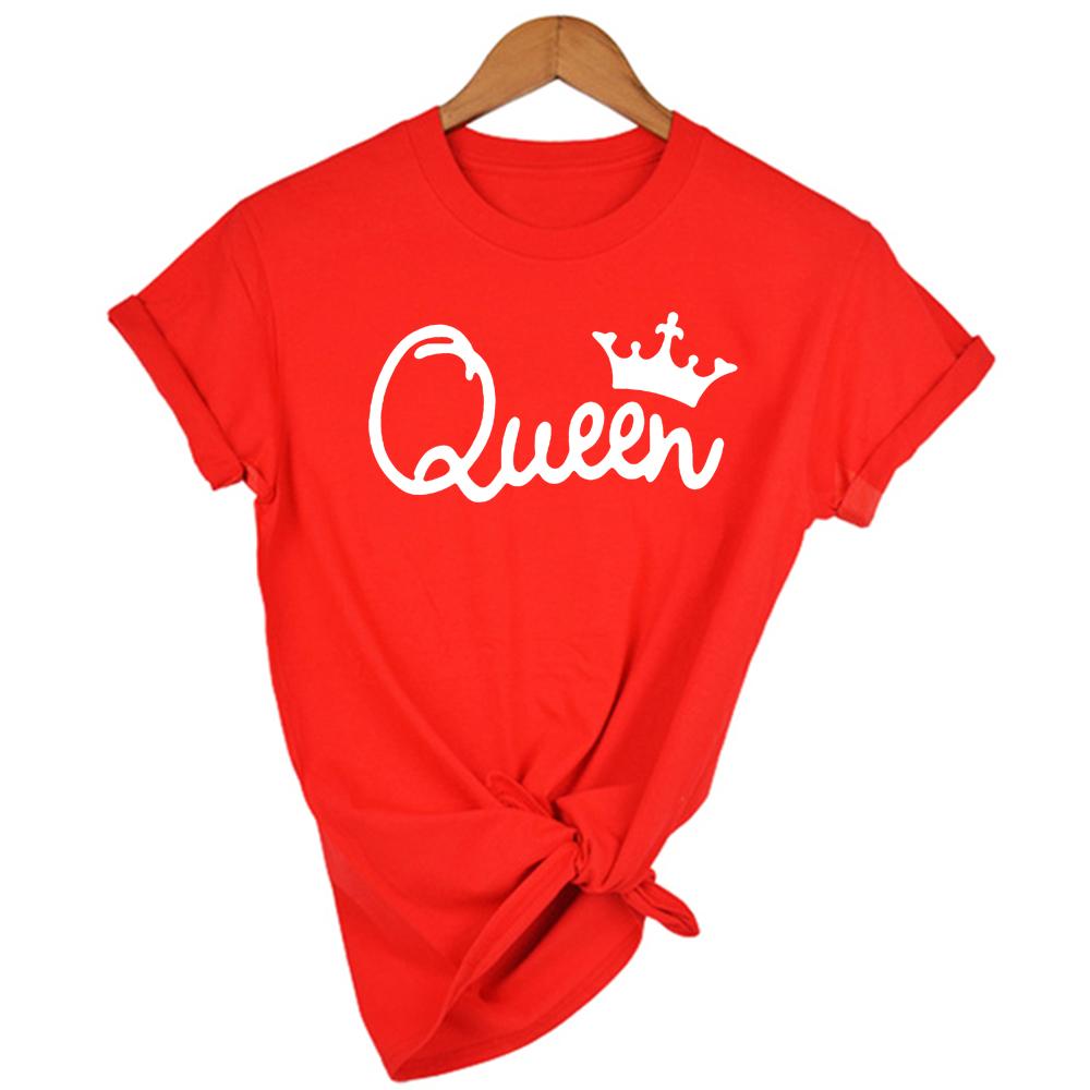 Queen Couples Women T Shirt Crown Printing Couple Clothes Summer Clothing Casual Round Neck Tops