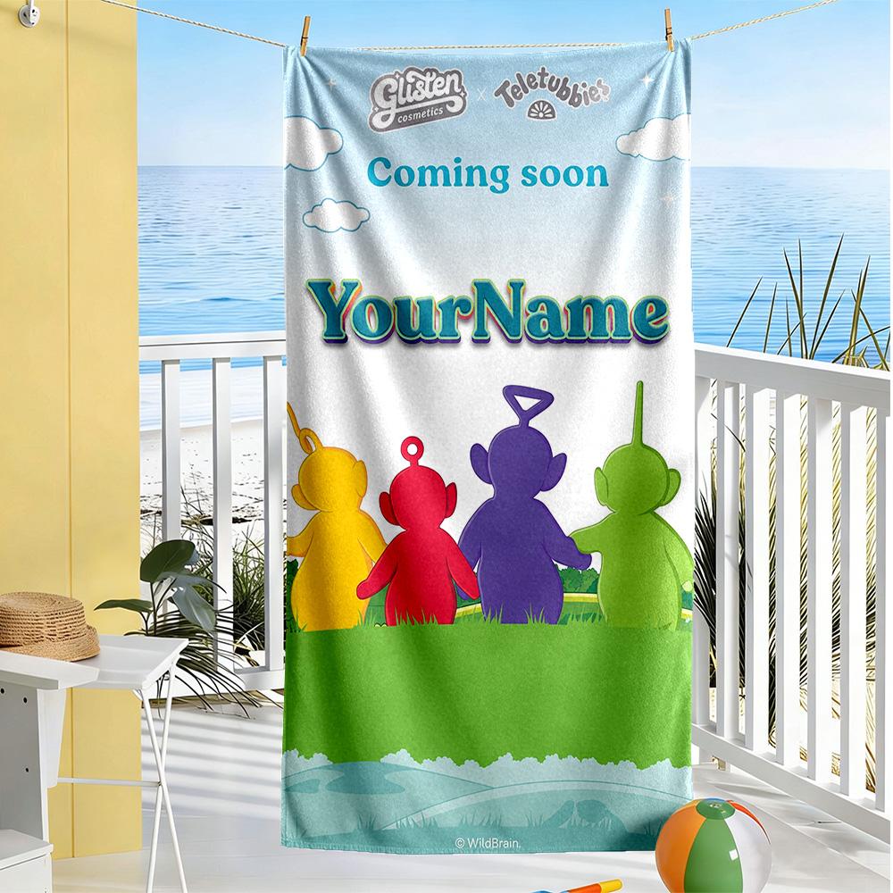 Teletubbies Personalized Name Beach Towel Quick-Dry Soft Microfiber Suitable for Swimming Gym Camping Yoga Vacation