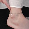 925 Silve Love Heart Anklet for Women Zircon Bead Chain Tassels Sweet Adjustable Jewelry Gift