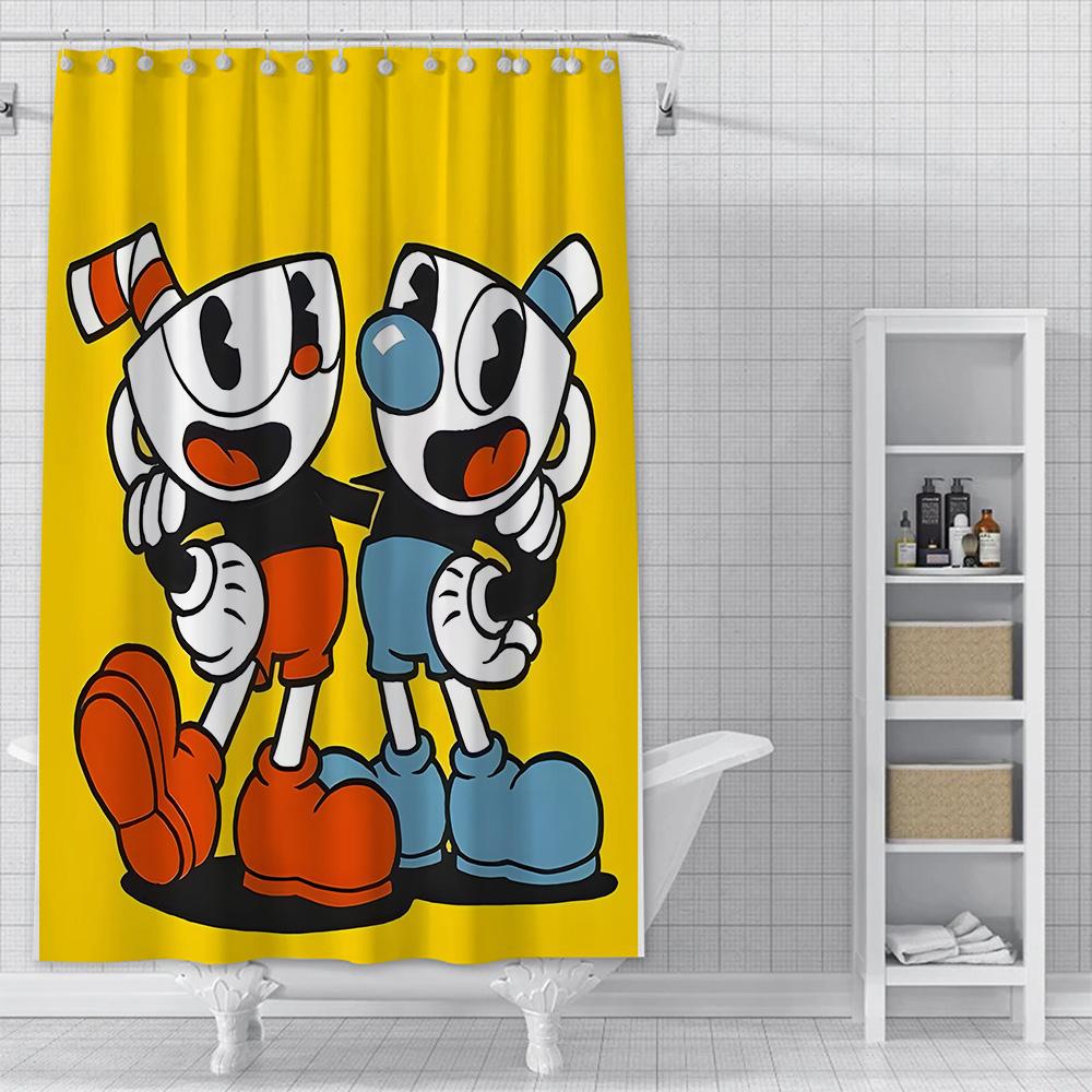 Tenda da Doccia Impermeabile Tessuto in Poliestere Pittura Colorata Tende da Bagno Tazza-Head Decorazione Bagno di Casa Tenda con Gancio