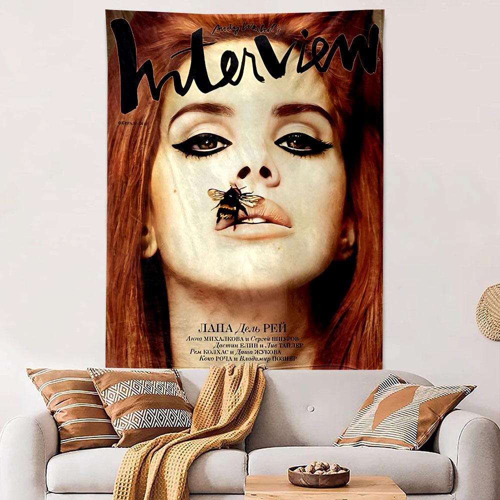 Interview Magazine Cover Tapestry Wall Hanging, Laila Ian Peel Editorial Art, Fashion Wall Decor for Bedroom Dorm