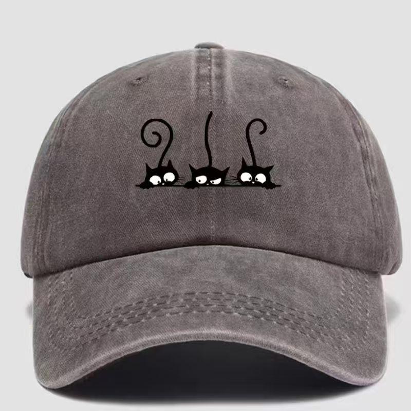 Three Lying Around Peeking At Long-tailed Cat Wash Baseball Caps Adjustable