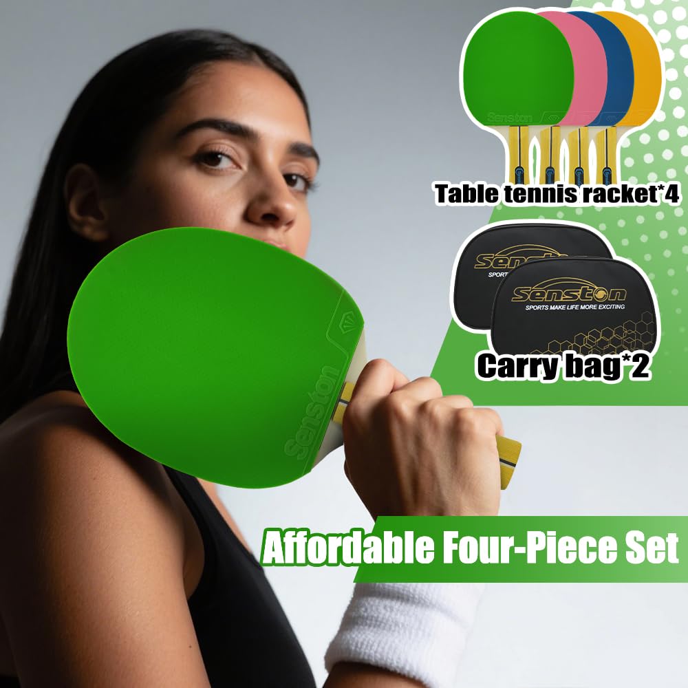 Senston Table Tennis Racket Set Ideal for Leisure Matches and Home Recreation The Perfect Table Tennis Set for Teens and 4-Piece – Adults!